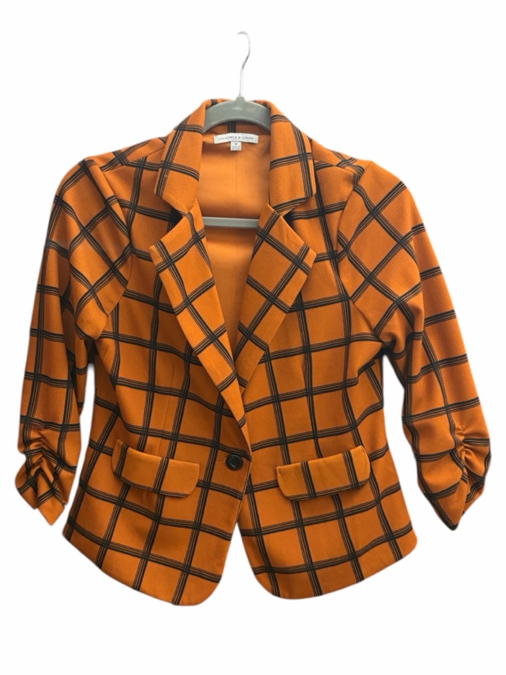 Retro Plaid Burnt Orange Blazer - Women